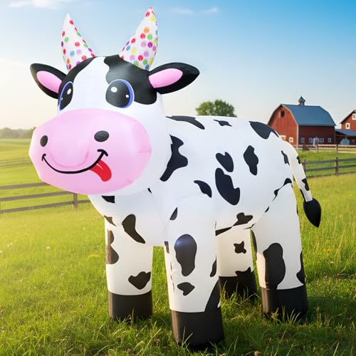 4FT Inflatable Farm Cow Decoration - White, Irregular Variation for Christmas & Parties