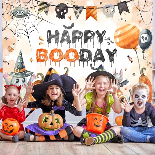 Avezano Happy Boo Day Halloween Ghost Banner 7x5ft - Birthday Backdrop
