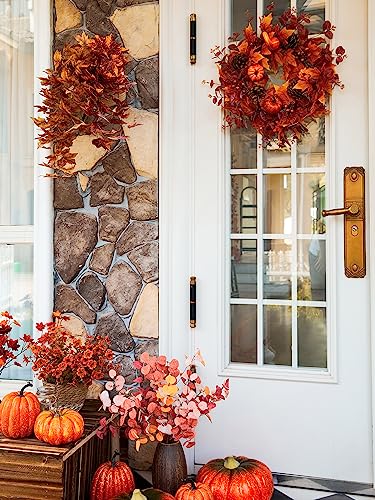 Pumpkin Fall Wreath for Front Door - 20 Inch Autumn Decor with Pine Cones & Maple Leaves