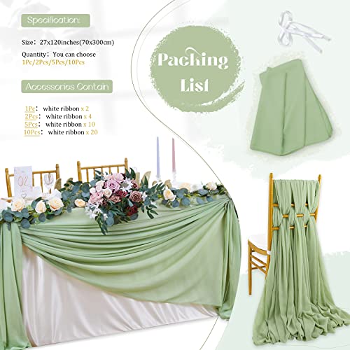 Sage Green Chiffon Table Runner 15 Pieces 27x120 Inches for Wedding Party Decor - QueenDream