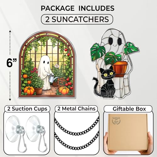 Halloween Ghost & Black Cat Suncatchers Set - Boo Variation