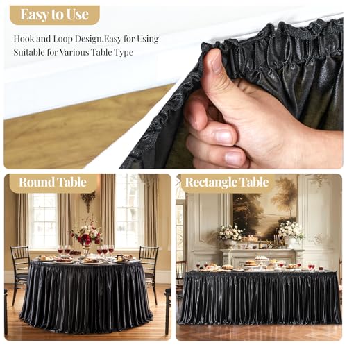 Black Satin Long Table Skirt 17ft Rectangular with Variation - Classroom Party Decor