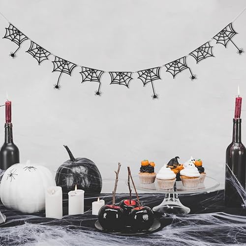 Halloween Spider Web Banner Garland - Black Spider Decoration - Spider Variation
