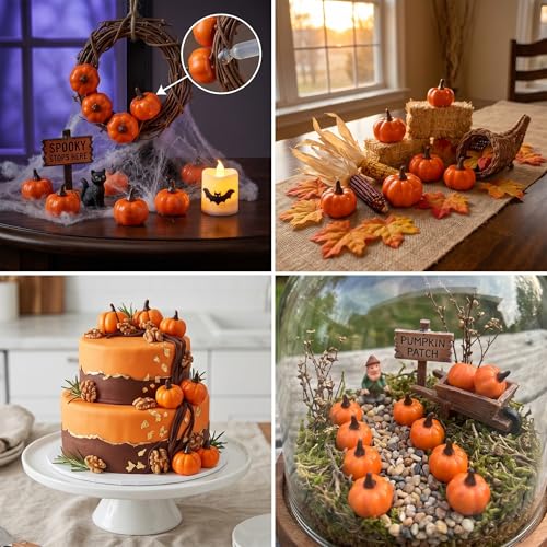 Mini Artificial Pumpkins Set - 40 Pcs 1.4 Inch Fall Halloween Thanksgiving Decor