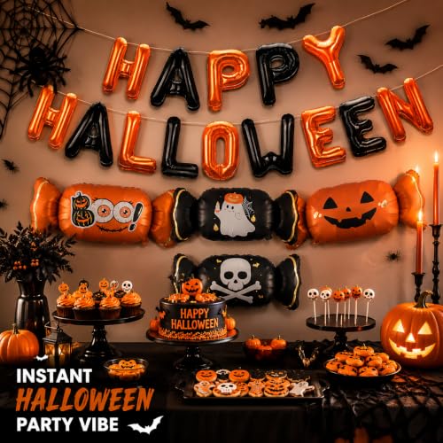 Halloween Balloons Decorations Set - Orange Black Foil Candy & Letter Balloons for Party Backdrop