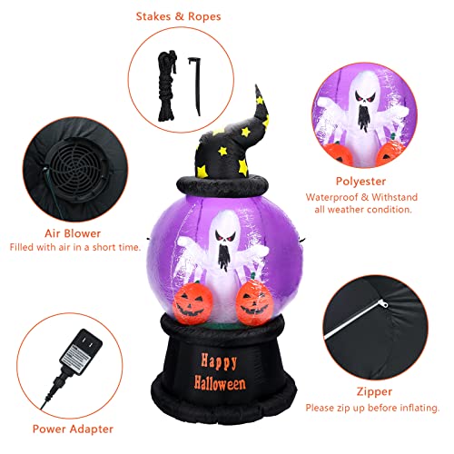 6 Ft Halloween Inflatable Outdoor Yard Decor with Built-in LED Snow Globe Pumpkin & Ghosts