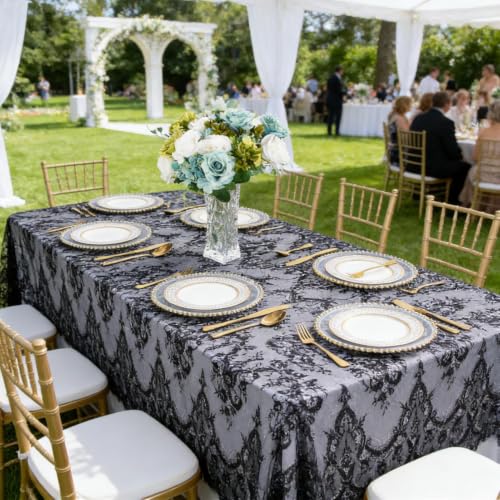 Black Lace Tablecloth 60x120 Inches - 2 Pack Wedding & Party Overlay, Rectangular