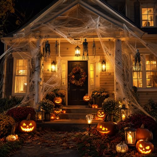 1400 Sqft Halloween Spider Web Decorations with 150 Fake Spiders - Creepy Haunted House Decor