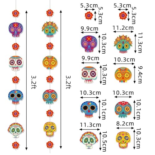 Halloween Day of The Dead Sugar Skull Garland - 6 Strings, 40 Inch
