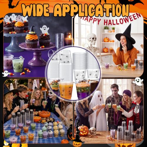 Halloween Spider Shot Glasses Set - 100 Pack, 3 oz Mini Plastic Cups, Black & Spider Variation