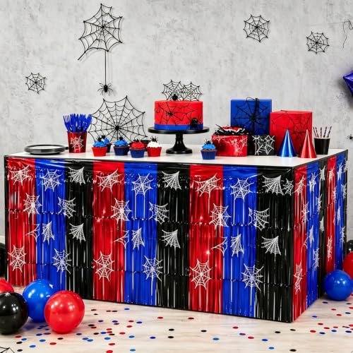 Red Black Blue Foil Fringe Table Skirt - 28.5 x 432 Inch Party Decorations, 4 PCS