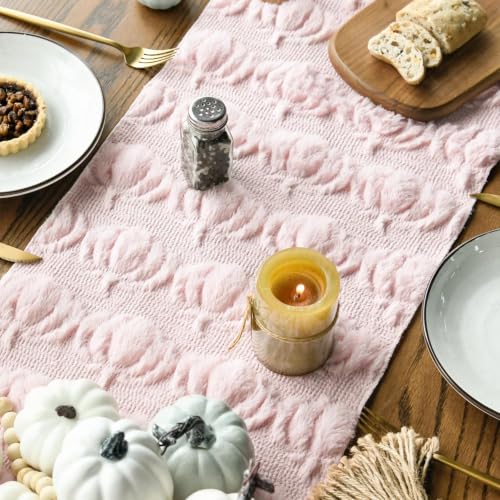 Pink Faux Fur Pumpkins Fall Table Runner 13 x 72 Inch - Artoid Mode
