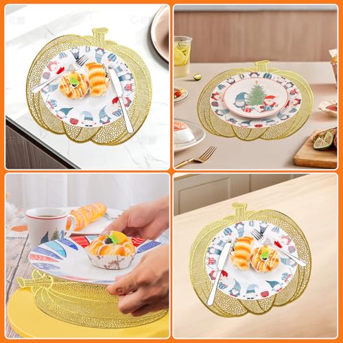 Gold Pumpkin Placemats Set of 12 - Fall Thanksgiving Halloween Table Decor