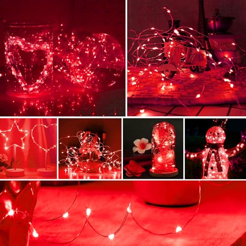 Battery Operated Fairy Lights 50 Pack - Red 20 LED 7ft String Lights with 3 Modes for Indoor Outdoor Decor