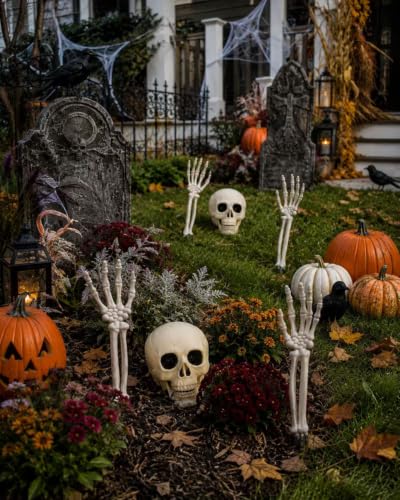Vivinova 6-Pack Halloween Skeleton Decorations Outdoor with 2 Realistic Skull Heads - Creepy Yard Props