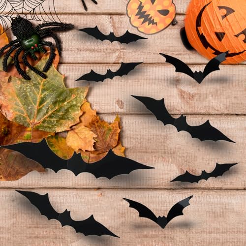 Halloween 3D Bat Wall Decor Set - 180 Pieces Multi Size Bat Stickers