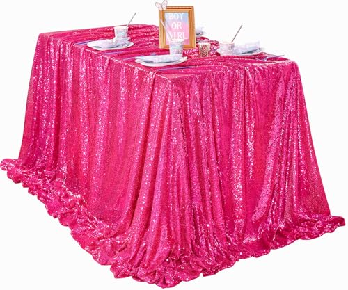 Fuchsia Sequin Tablecloth 60x102 Inch Rectangular Sparkly Party Decor