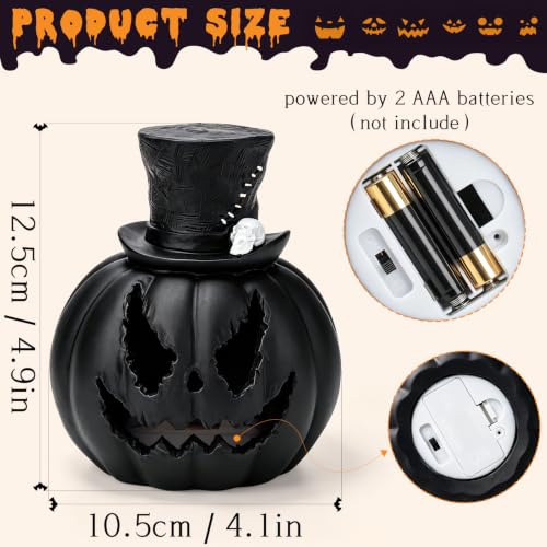 Black Light Up Halloween Fake Pumpkins - Jack-O’-Lantern Decor, 4.9 Inch
