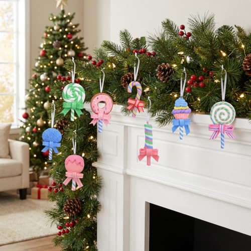 Pastel Christmas Lollipop Ornaments Set - 9 Candy Cane Tree Decorations - Variation of THIS listing