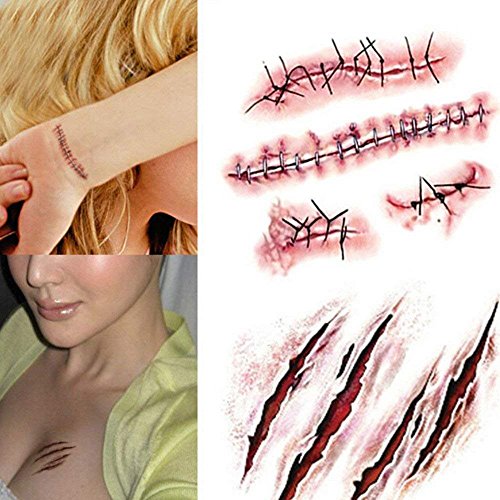Temporary Wound Scar Tattoo Stickers - Halloween Zombie Makeup 10pcs