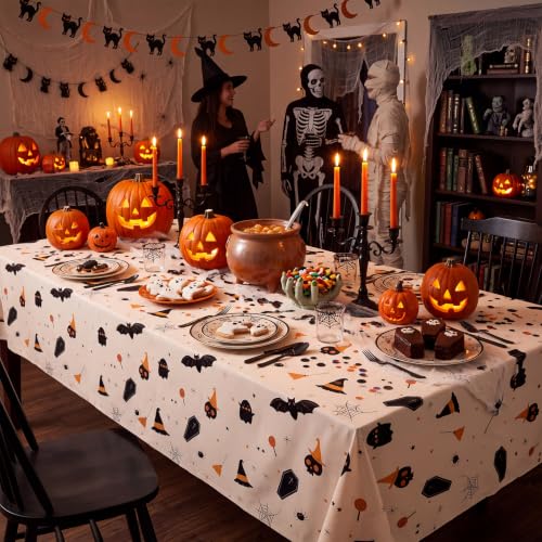 Halloween Beige Plastic Table Cover Roll - 54 x 300 Feet with Slide Cutter - Ghost Bat Pattern, Disposable Party Tablecloth (Variation of THIS listing: 3600" x 54")