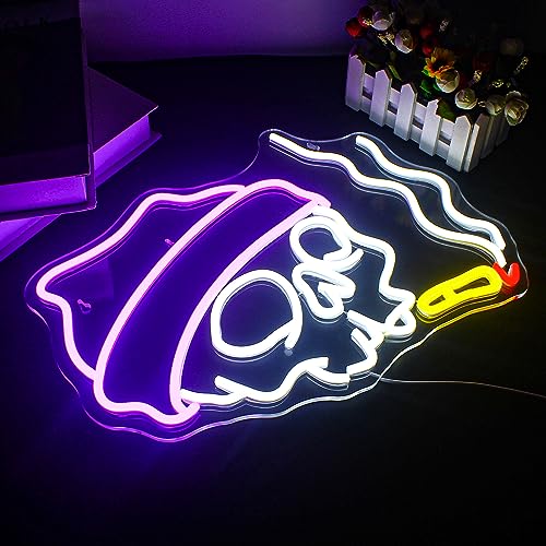 LED Skull Neon Sign B-Skull Halloween Wall Decor with Adjustable Brightness