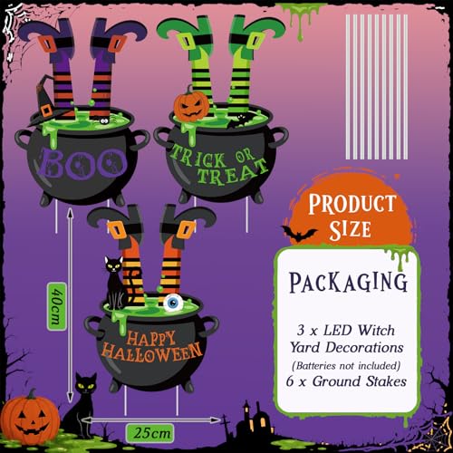 Halloween Lighted Witch Legs Yard Decor Set with Stakes - Spooky Outdoor Garden Decorations