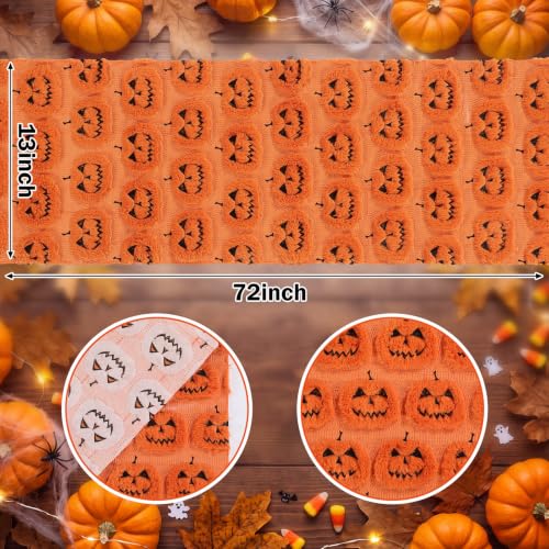 Halloween Pumpkin Table Runner 13x72 Plush Faux Fur Jacquard Decor