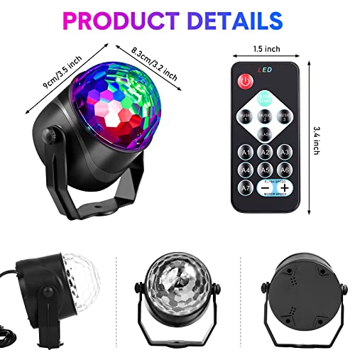 6 Pack Sound Activated Disco Ball Party Lights with Remote Control