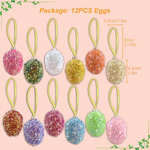 12PCS Glitter Easter Hanging Egg Ornaments for Tree & Decor