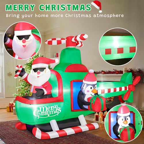 6.5 FT Inflatable Santa Claus on Helicopter Christmas Yard Decor with LED Lights