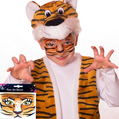 Wild Animal Face Tattoo Stickers - Leopard & Tiger Glitter Temporary Body Art for Halloween, Cosplay, Festivals - 2 Sheets