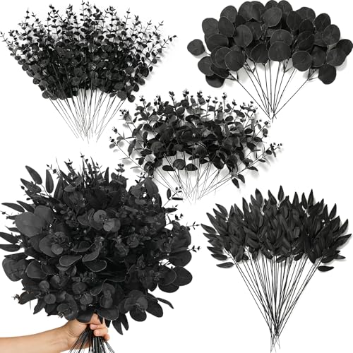 Black Artificial Eucalyptus Stems 100pcs Mixed Greenery for DIY Floral Arrangements