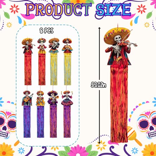 SNILOAW 8 Pcs Day of The Dead Sugar Skull Hanging Decorations - Skull a