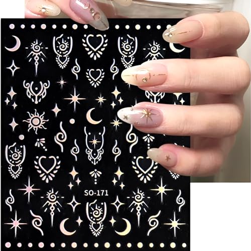 Self-Adhesive Star Nail Stickers - Silver & Gold Aurora Moon Design, Style B