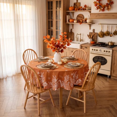 Softalker Fall Round Tablecloth 70 Inch with Leaf Orange Design - Thanksgiving Home Decor