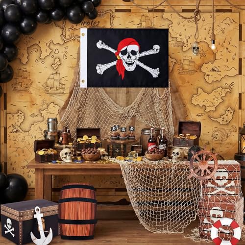 Pirate Party Decoration Set with Treasure Chest & Map Banner - Halloween & Sea Theme