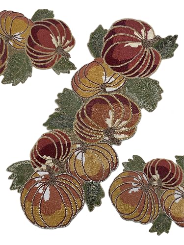 Halloween Fall Beaded Table Runner - Colorful Autumn Table Decor 36x14 Inches