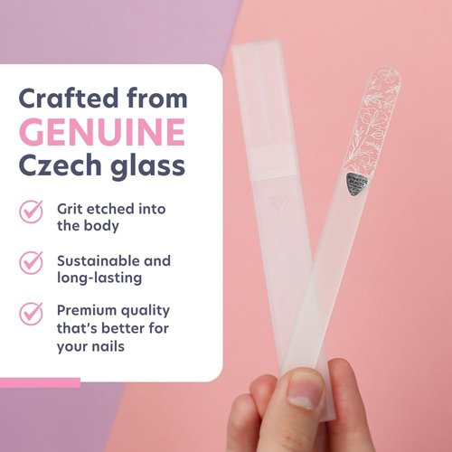 Bona Fide Beauty Czech Glass Nail File - Floral Design with Gift Box & Travel Hardcase Included