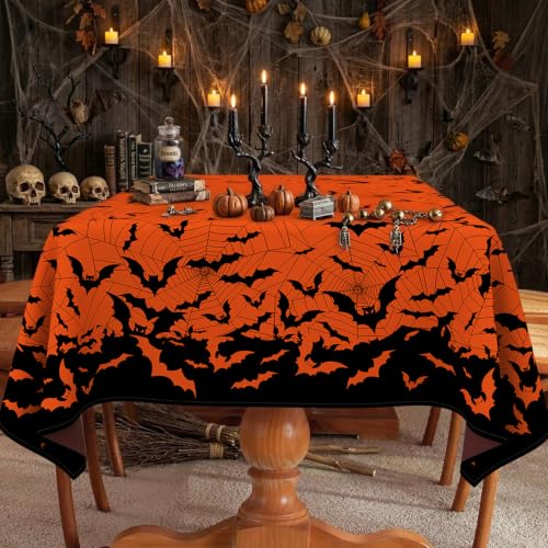 Halloween Spider Web Bat Tablecloth 60x102 Inch Rectangular Spooky Decor - Variation of Halloween-spider Web / 102 Inch x 60 Inch