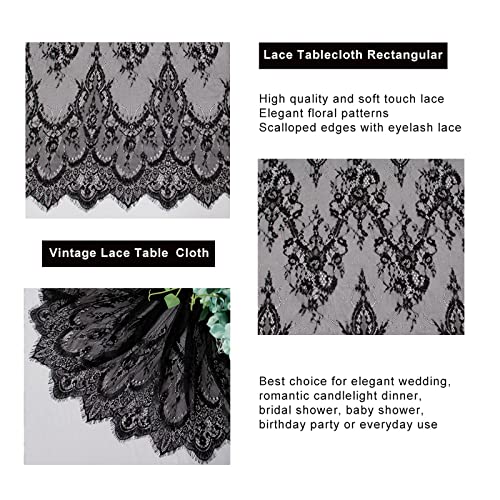 Black Lace Tablecloth 60x120 Inch Rectangular Sheer Wedding Party Decor - Variation 1 / 005-Black