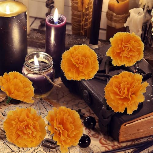 30 Pcs Artificial Orange Marigold Flower Heads for Halloween & Dia de Los Muertos Decorations