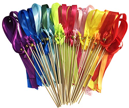 Rainbow Ribbon Wands with Bells 50 Pack Wedding Party Favors & Send Off