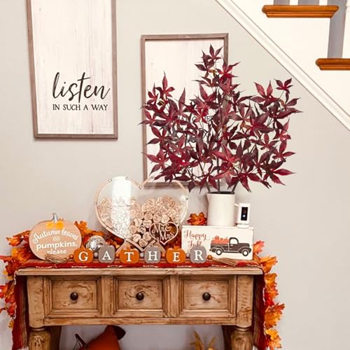 Artificial Maple Leaves Branches 30-Inch Fall Faux Bushes for Thanksgiving Decor - Red