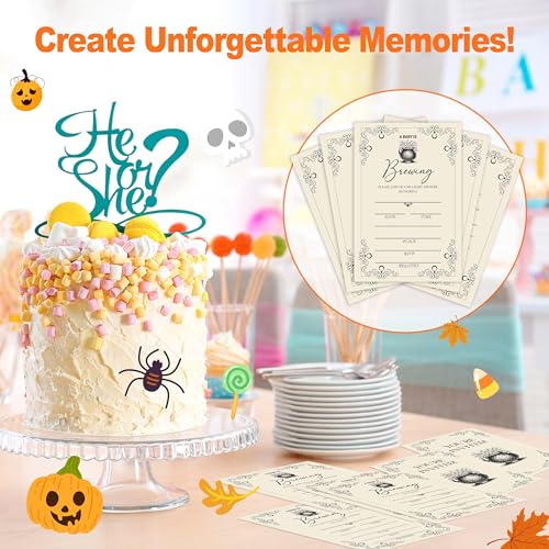Halloween Baby Shower Invitations for Boys Girls - 'A Baby Is Brewing' Variation, 25 Pack 4x6 with Envelopes