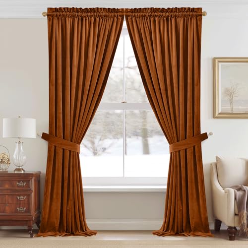 Autumn Series Burnt Orange Thermal Velvet Curtains - 62W x 90L, Pack of 2