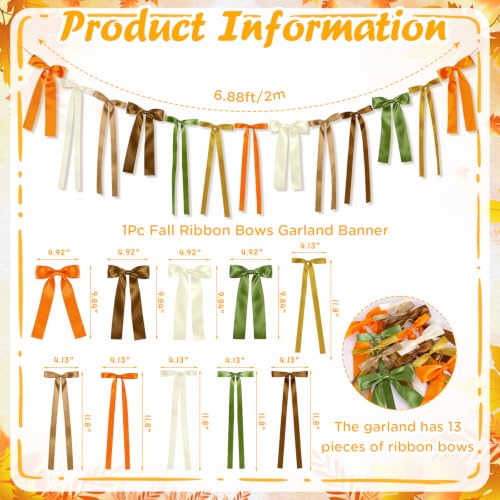 Fall Bow Garland for Autumn Decor, Thanksgiving Mantel Banner, Ready to Hang