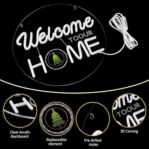 Welcome Home Neon Sign with Seasonal Wreaths & Icons - Front Door Decor - Variations Available