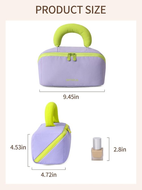 Detola Travel Makeup Bag - Waterproof Lay Flat Cosmetic Organizer with Compartments | Purple