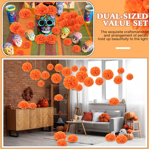 Marigold Paper Flowers Set - 80 Pieces | 4 Inch & 6 Inch Orange